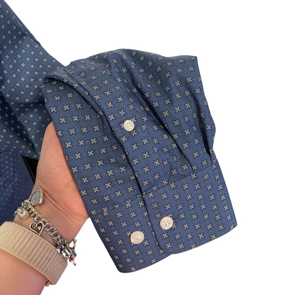 Ariat Long Sleeve Fitted Button Up Dress Shirt 100% Cotton Blue Pattern Mens XL - Picture 9 of 13